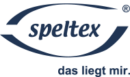 Speltex-Logo. Man liest den Schriftzug "speltex" und den Claim "das liegt mir". Umrahmt ist der Name Speltex von zwei Bögen, oben und unten. Der Buchstabe R im Kreis steht für die eingetragene Marke.